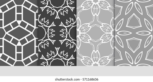set of seamless floral geometric patterns. Texture for holiday cards, Valentines day, wedding invitations, design wallpaper, pattern fills, web page, banner, flyer. Vector illustration.