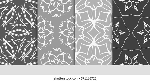 set of seamless floral geometric patterns. Texture for holiday cards, Valentines day, wedding invitations, design wallpaper, pattern fills, web page, banner, flyer. Vector illustration.