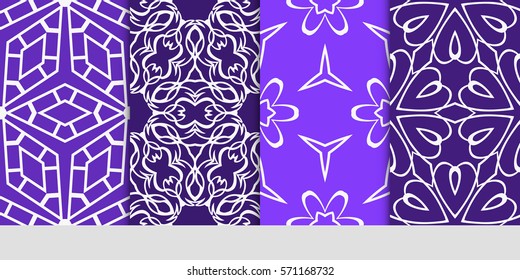 set of seamless floral geometric patterns. Texture for holiday cards, Valentines day, wedding invitations, design wallpaper, pattern fills, web page, banner, flyer. Vector illustration.