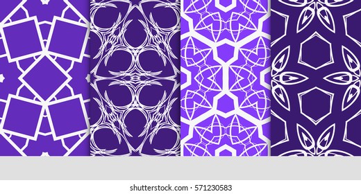 set of seamless floral geometric patterns. Texture for holiday cards, Valentines day, wedding invitations, design wallpaper, pattern fills, web page, banner, flyer. Vector illustration.