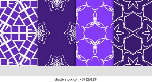 set of seamless floral geometric patterns. Texture for holiday cards, Valentines day, wedding invitations, design wallpaper, pattern fills, web page, banner, flyer. Vector illustration.