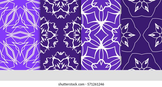 set of seamless floral geometric patterns. Texture for holiday cards, Valentines day, wedding invitations, design wallpaper, pattern fills, web page, banner, flyer. Vector illustration.