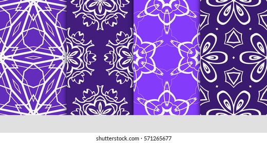 set of seamless floral geometric patterns. Texture for holiday cards, Valentines day, wedding invitations, design wallpaper, pattern fills, web page, banner, flyer. Vector illustration.