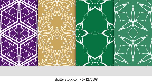 set of seamless floral geometric patterns. Texture for holiday cards, Valentines day, wedding invitations, design wallpaper, pattern fills, web page, banner, flyer. Vector illustration.