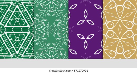 set of seamless floral geometric patterns. Texture for holiday cards, Valentines day, wedding invitations, design wallpaper, pattern fills, web page, banner, flyer. Vector illustration.