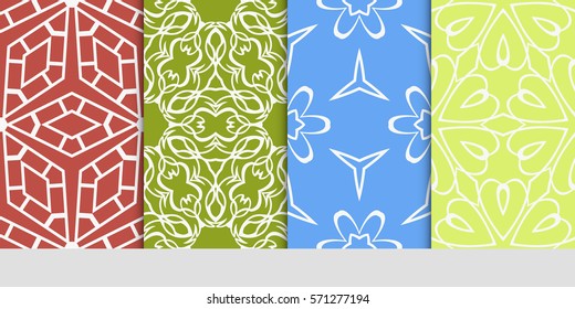 set of seamless floral geometric patterns. Texture for holiday cards, Valentines day, wedding invitations, design wallpaper, pattern fills, web page, banner, flyer. Vector illustration.