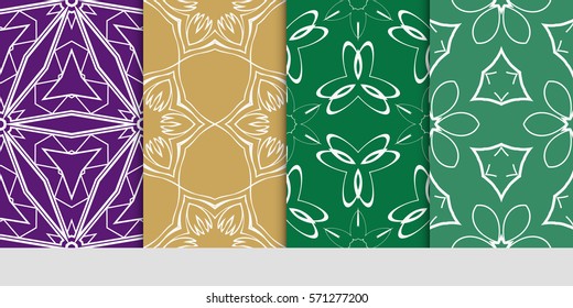 set of seamless floral geometric patterns. Texture for holiday cards, Valentines day, wedding invitations, design wallpaper, pattern fills, web page, banner, flyer. Vector illustration.