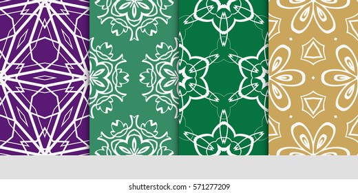 set of seamless floral geometric patterns. Texture for holiday cards, Valentines day, wedding invitations, design wallpaper, pattern fills, web page, banner, flyer. Vector illustration.