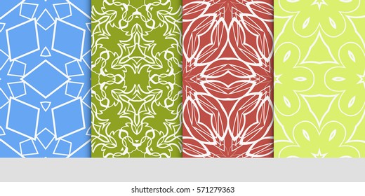 set of seamless floral geometric patterns. Texture for holiday cards, Valentines day, wedding invitations, design wallpaper, pattern fills, web page, banner, flyer. Vector illustration.