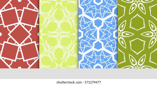 set of seamless floral geometric patterns. Texture for holiday cards, Valentines day, wedding invitations, design wallpaper, pattern fills, web page, banner, flyer. Vector illustration.