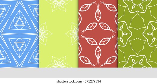 set of seamless floral geometric patterns. Texture for holiday cards, Valentines day, wedding invitations, design wallpaper, pattern fills, web page, banner, flyer. Vector illustration.