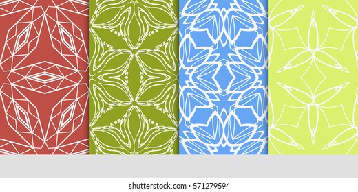 set of seamless floral geometric patterns. Texture for holiday cards, Valentines day, wedding invitations, design wallpaper, pattern fills, web page, banner, flyer. Vector illustration.