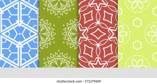 set of seamless floral geometric patterns. Texture for holiday cards, Valentines day, wedding invitations, design wallpaper, pattern fills, web page, banner, flyer. Vector illustration.