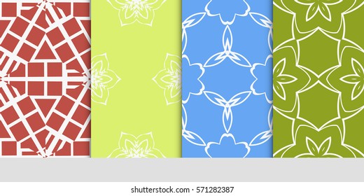 set of seamless floral geometric patterns. Texture for holiday cards, Valentines day, wedding invitations, design wallpaper, pattern fills, web page, banner, flyer. Vector illustration.