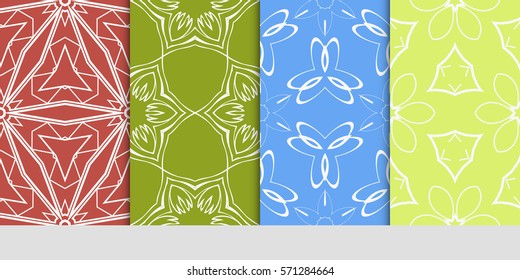 set of seamless floral geometric patterns. Texture for holiday cards, Valentines day, wedding invitations, design wallpaper, pattern fills, web page, banner, flyer. Vector illustration.
