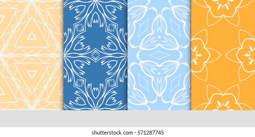 set of seamless floral geometric patterns. Texture for holiday cards, Valentines day, wedding invitations, design wallpaper, pattern fills, web page, banner, flyer. Vector illustration.