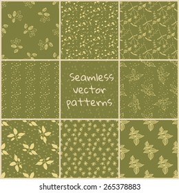Set of seamless floral hand drawn vector patterns