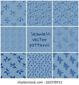 Set of seamless floral hand drawn vector patterns