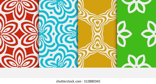 Set of seamless floral multi color pattern. geometric ornament. Flower style. Vector illustration. Texture for design