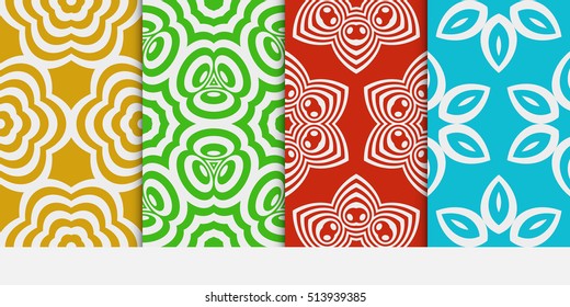 Set of seamless floral multi color pattern. geometric ornament. Flower style. Vector illustration. Texture for design