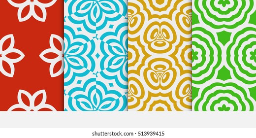 Set of seamless floral multi color pattern. geometric ornament. Flower style. Vector illustration. Texture for design