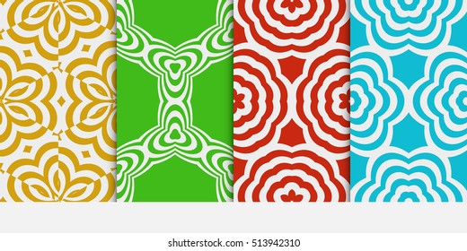 Set of seamless floral multi color pattern. geometric ornament. Flower style. Vector illustration. Texture for design