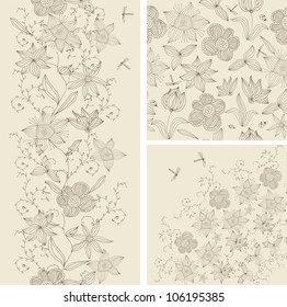 set seamless floral pattern