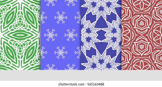 set of seamless floral pattern. abstract geometry flower. vector illustration. interior decoration, wallpaper, presentation, fashion design