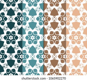Set of Seamless Floral pattern. Art-deco Geometric background. Modern graphic design. Vector illustration.