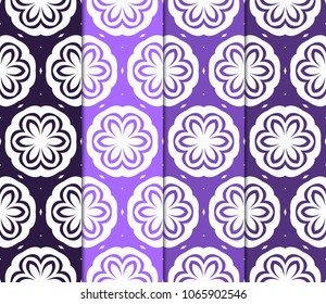 Set of Seamless Floral pattern. Art-deco Geometric background. Modern graphic design. Vector illustration.
