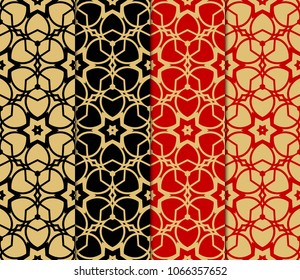 Set of Seamless Floral pattern. Art-deco Geometric background. Modern graphic design. Vector illustration.