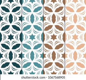 Set of Seamless Floral pattern. Art-deco Geometric background. Modern graphic design. Vector illustration
