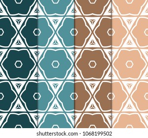 Set of Seamless Floral pattern. Art-deco Geometric background. Modern graphic design. Vector illustration.