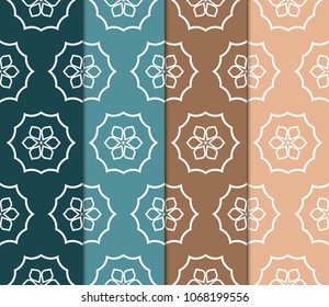 Set of Seamless Floral pattern. Art-deco Geometric background. Modern graphic design. Vector illustration