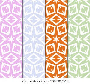 Set of Seamless Floral pattern. Art-deco Geometric background. Modern graphic design. Vector illustration.