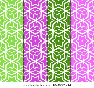 Set of Seamless Floral pattern. Art-deco Geometric background. Modern graphic design. Vector illustration.