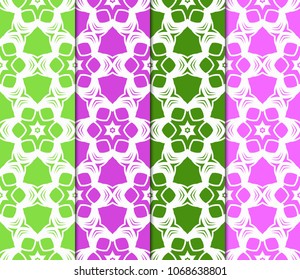 Set of Seamless Floral pattern. Art-deco Geometric background. Modern graphic design. Vector illustration.