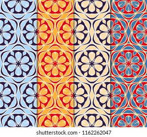 Set of Seamless Floral pattern. Art-deco Geometric background. Modern graphic design. Vector illustration.