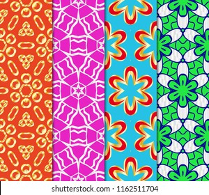 Set of Seamless Floral pattern. Art-deco Geometric background. Modern graphic design. Vector illustration.