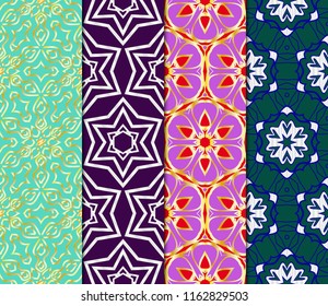 Set of Seamless Floral pattern. Art-deco Geometric background. Modern graphic design. Vector illustration.
