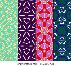 Set of Seamless Floral pattern. Art-deco Geometric background. Modern graphic design. Vector illustration.