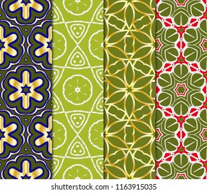 Set of Seamless Floral pattern. Art-deco Geometric background. Modern graphic design. Vector illustration.