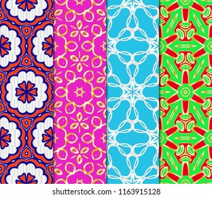 Set of Seamless Floral pattern. Art-deco Geometric background. Modern graphic design. Vector illustration.