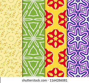 Set of Seamless Floral pattern. Art-deco Geometric background. Modern graphic design. Vector illustration.