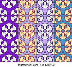 Set of Seamless Floral pattern. Art-deco Geometric background. Modern graphic design. Vector illustration.