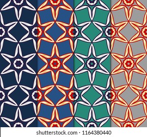 Set of Seamless Floral pattern. Art-deco Geometric background. Modern graphic design. Vector illustration.