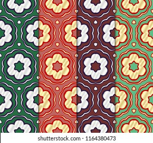 Set of Seamless Floral pattern. Art-deco Geometric background. Modern graphic design. Vector illustration.