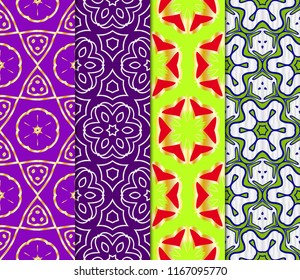 Set of Seamless Floral pattern. Art-deco Geometric background. Modern graphic design. Vector illustration.