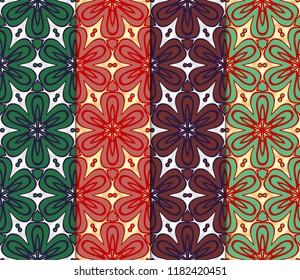 Set of Seamless Floral pattern. Art-deco Geometric background. Modern graphic design. Vector illustration.
