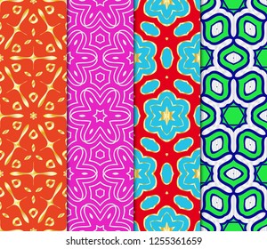 Set of Seamless Floral pattern. Art-deco Geometric background. Modern graphic design. Vector illustration.